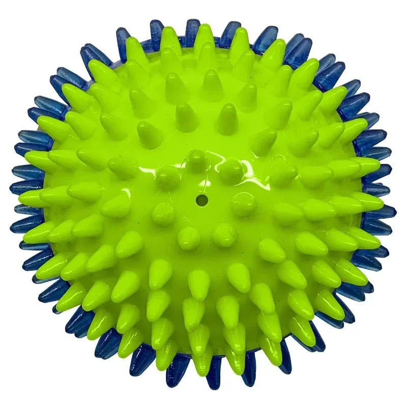 LED Light Up Squeaky Ball Dog Toy With Dental Spikes TPR