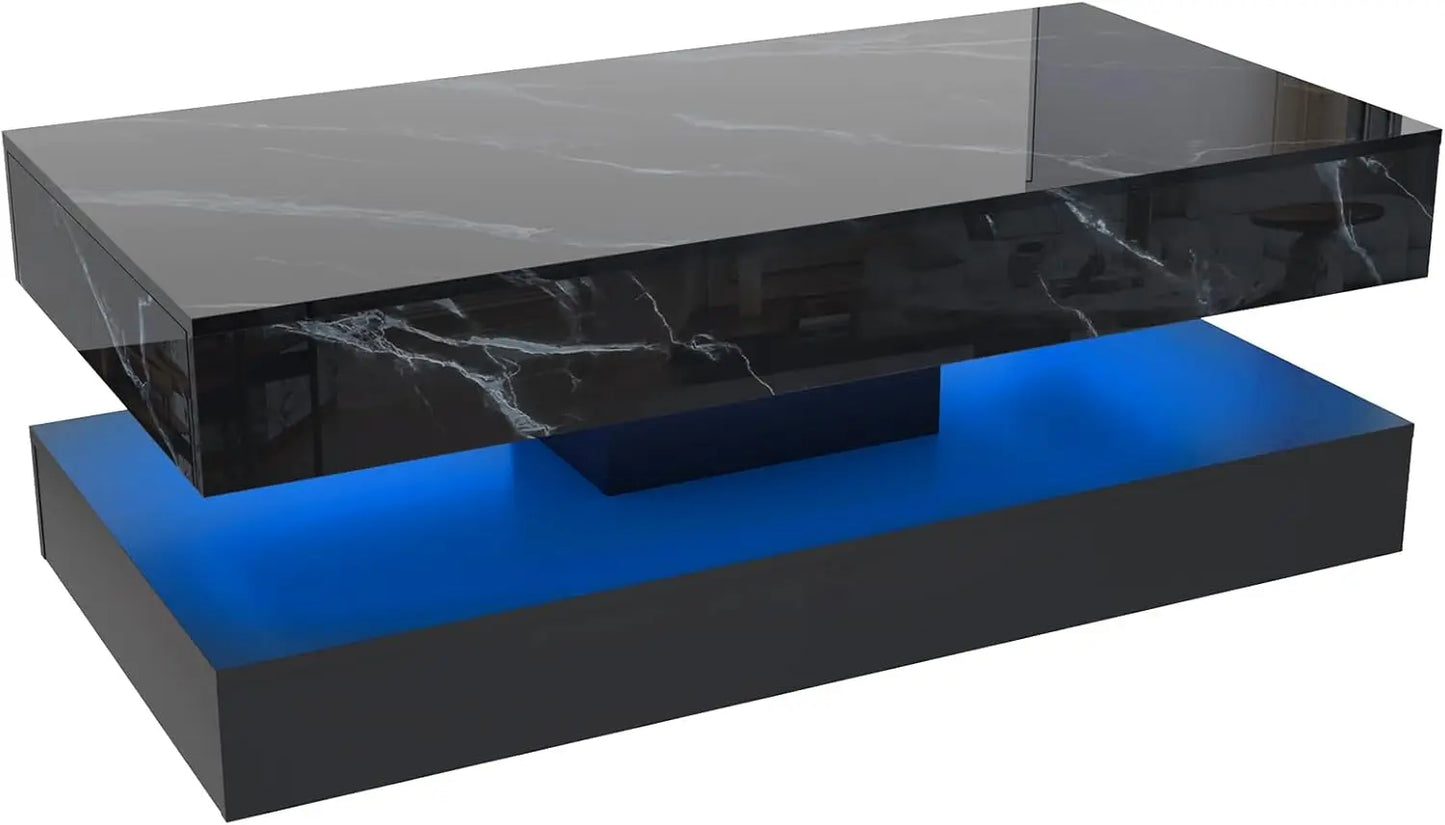 Modern Coffee Table With LED Lights And Storage Drawers