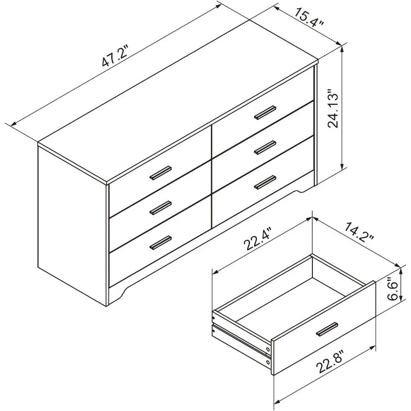 Wooden Five to Six Drawer Dresser Wide Modern Chest of Drawers With Storage