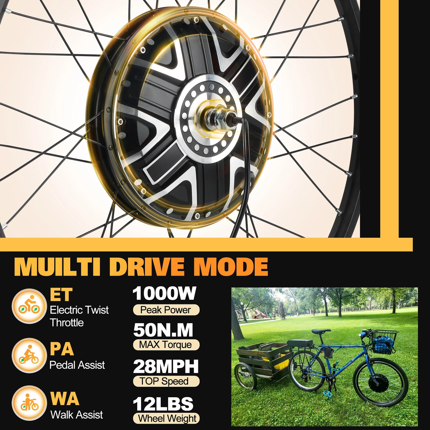 26 Inch Electric Bike Conversion Kit 1000W Hub Motor