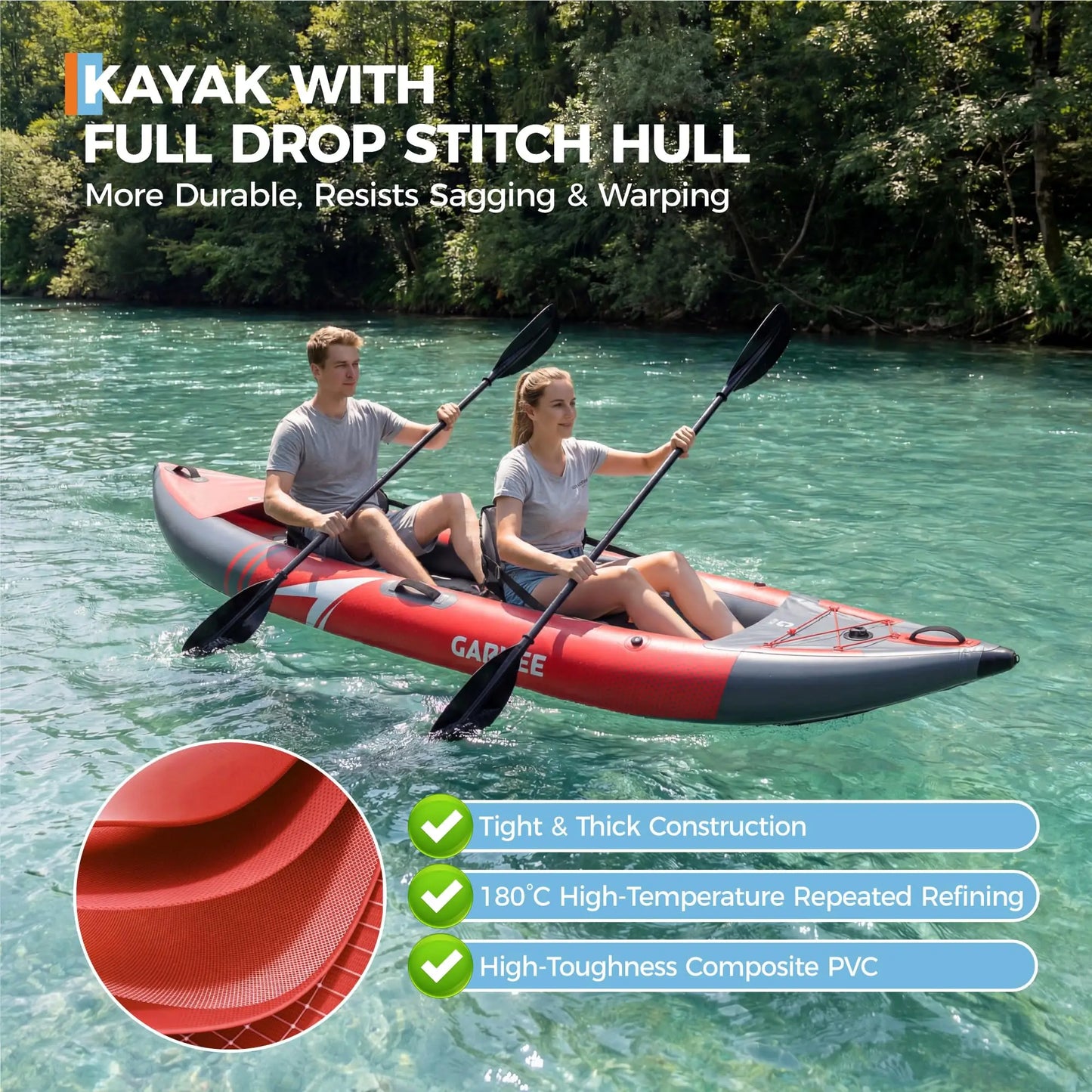12.5FT 2 Person Inflatable Kayak Fishing Touring Boat With Seats Paddles Pump