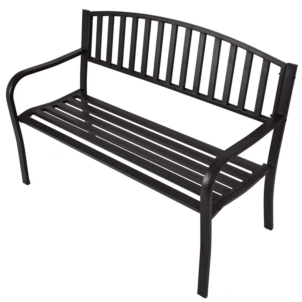 50 Inch Outdoor Steel Garden Bench With High Back And Rustproof Armrests Patio Park Bench For Lawn Yard Porch Deck Poolside