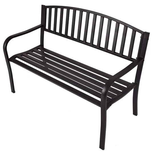 50 Inch Outdoor Steel Garden Bench With High Back And Rustproof Armrests Patio Park Bench For Lawn Yard Porch Deck Poolside