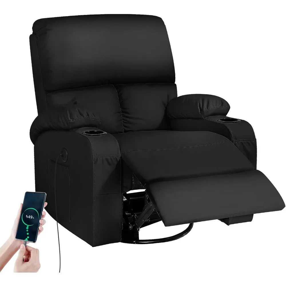 Massage Rocker Recliner Chair Vibration And Heat 360 Degree Swivel Faux Leather