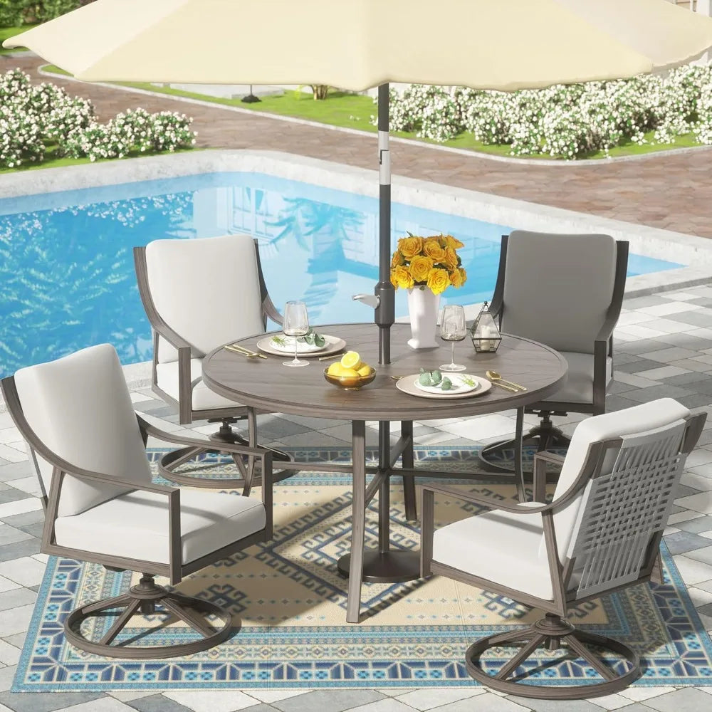 5 Piece Outdoor Patio Dining Set With Swivel Chairs And Round 38 Inch Table