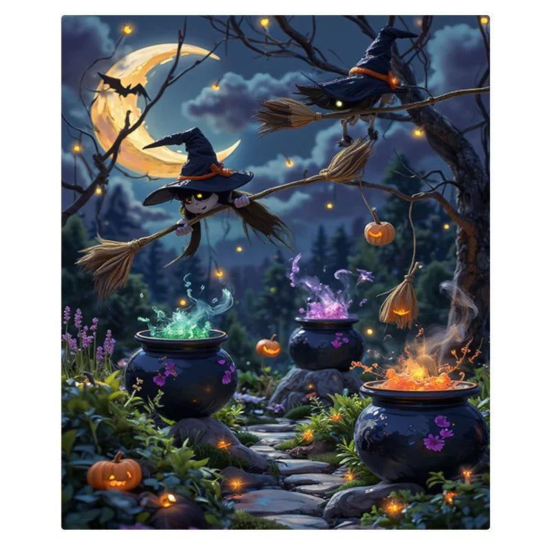 Flannel Blanket All Season Cozy Halloween Witch Cauldron