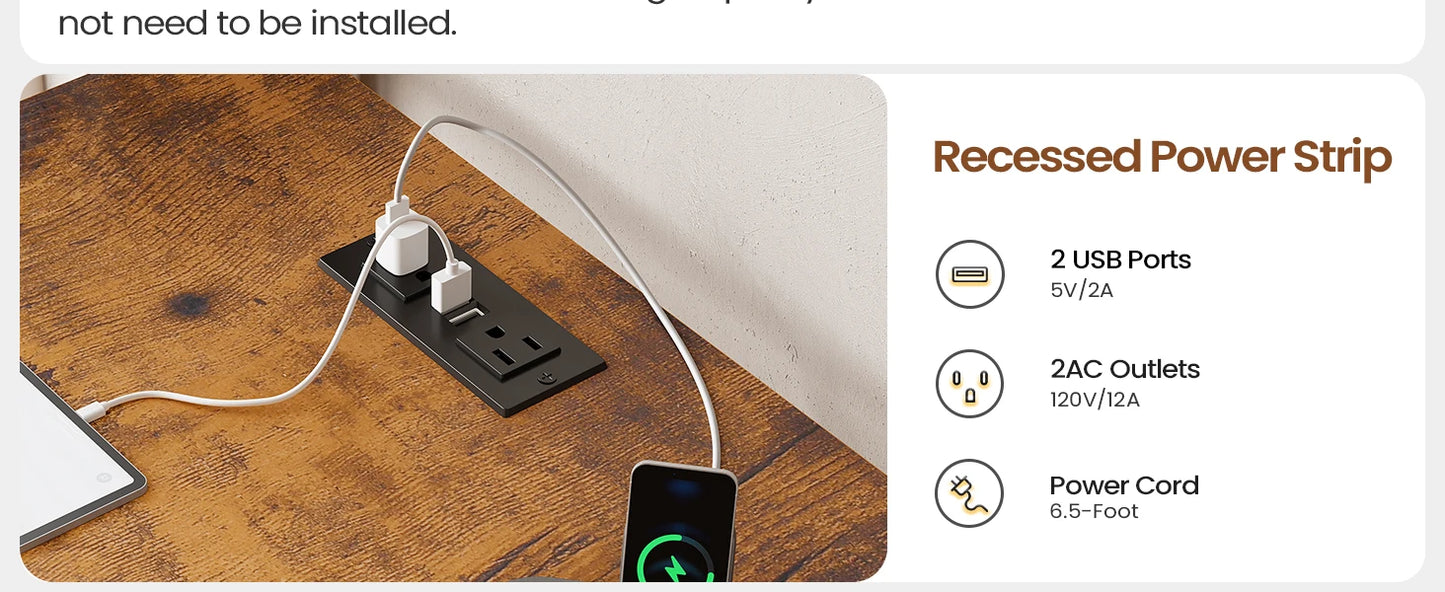 63 Inch L Shaped Corner Desk With 5 Drawers And Power Outlet For Home Office