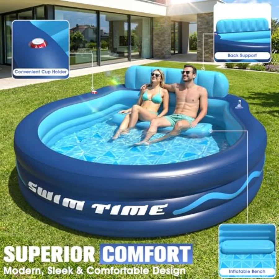 Oversized Inflatable Pool With Seats And Headrest For Adults PVC Backyard Pool