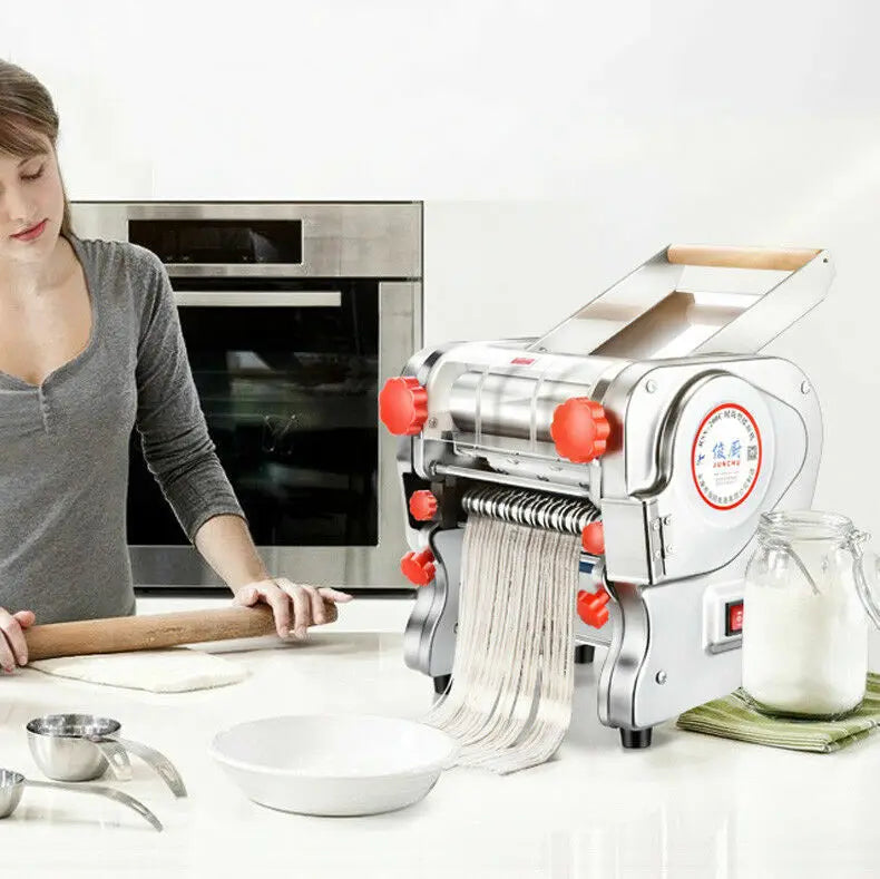 550W Electric Pasta Maker Noodle Machine Dumpling Skin Roller Stainless Steel Dual Knife Noodle Maker for Commercial Use