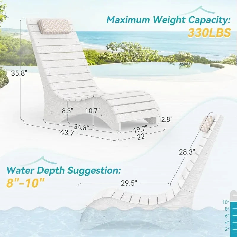 HDPS Pool Lounge Chairs With Headrest For Outdoor Use Up To 10 Inches Water