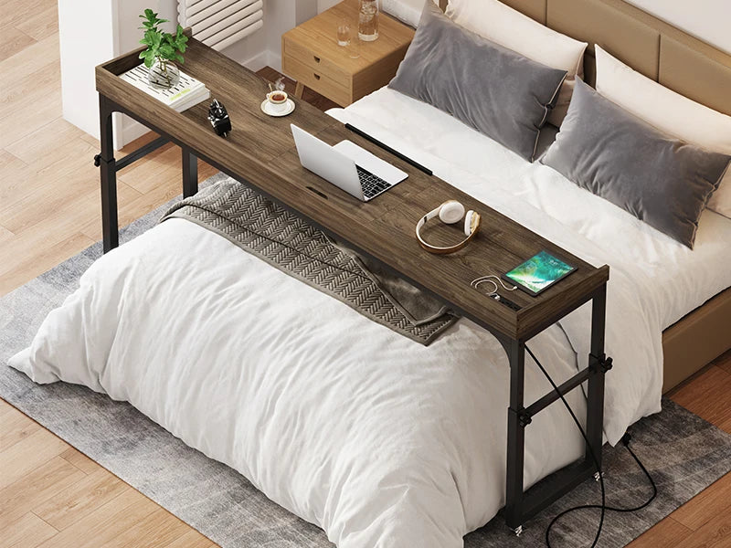 Height Adjustable Overbed Table With Wheels Laptop Desk