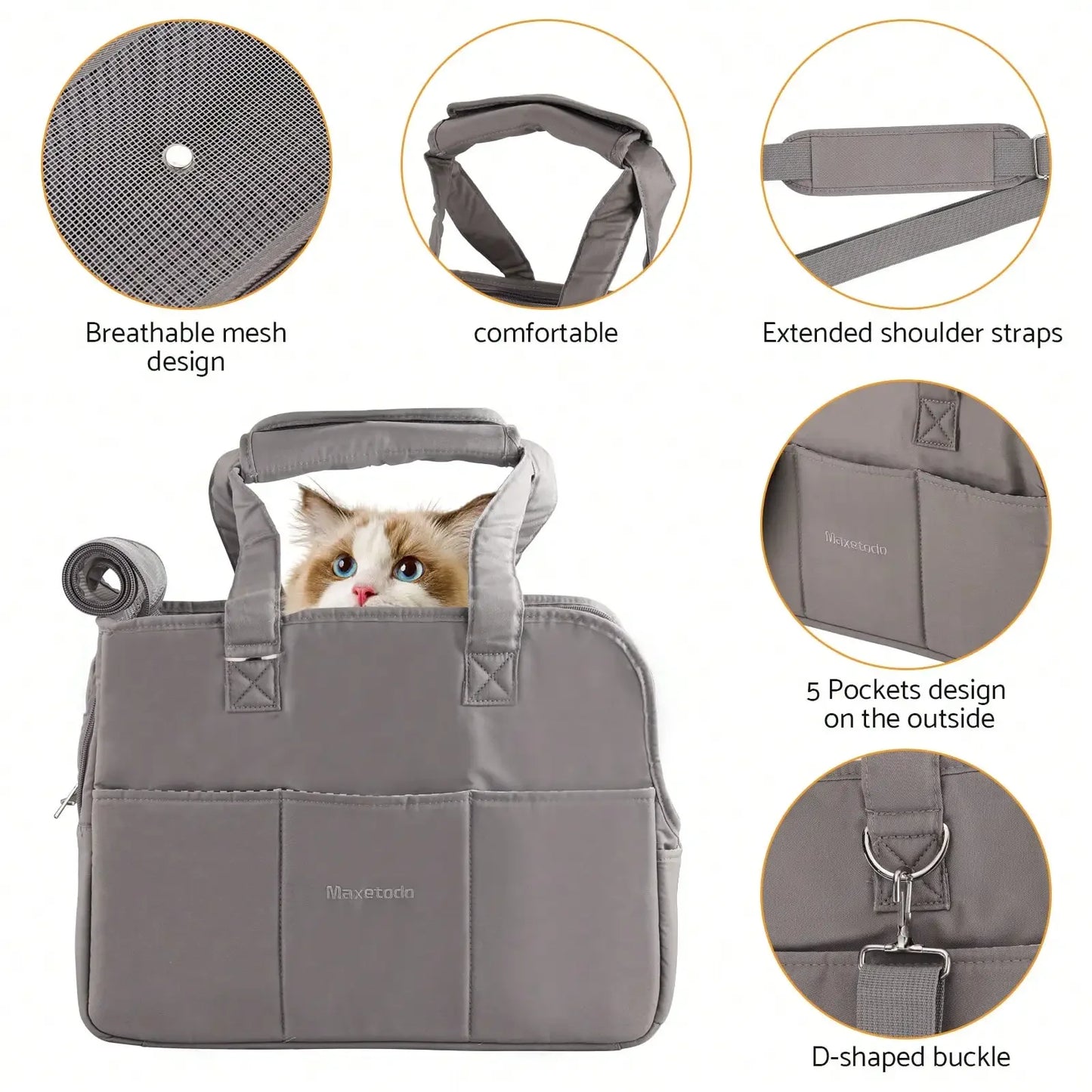 Removable Womens Pet Carrying Handbag Dark Gray Cat Carrier