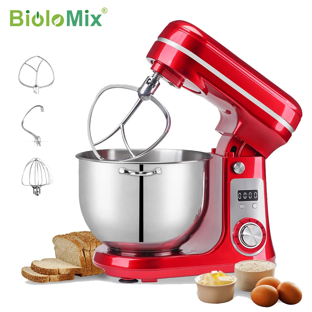 BioloMix Kitchen Food Stand Mixer Blender Quiet Motor 6 Speed 1200 Watt 6 Liter DC Mixing Bowl