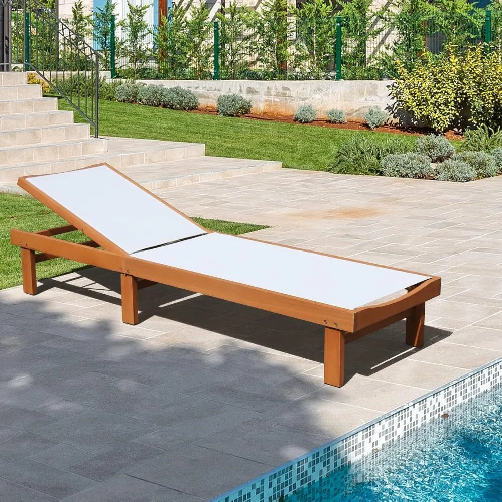 Outdoor Wooden Lounge Chair 5 Position Patio Recliner Chaise Lounge Tanning Chair for Backyard Poolside