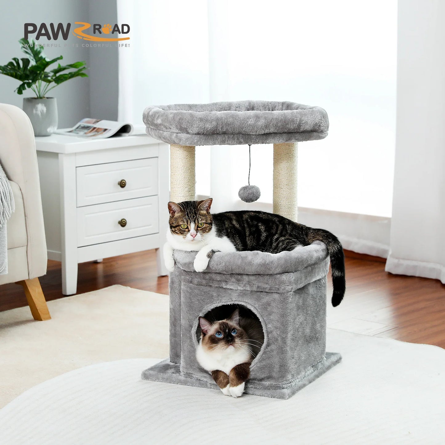 Double Tier Cat Tree Tower With Cozy Condo And Wide Perch For 1 To 2 Indoor Cats