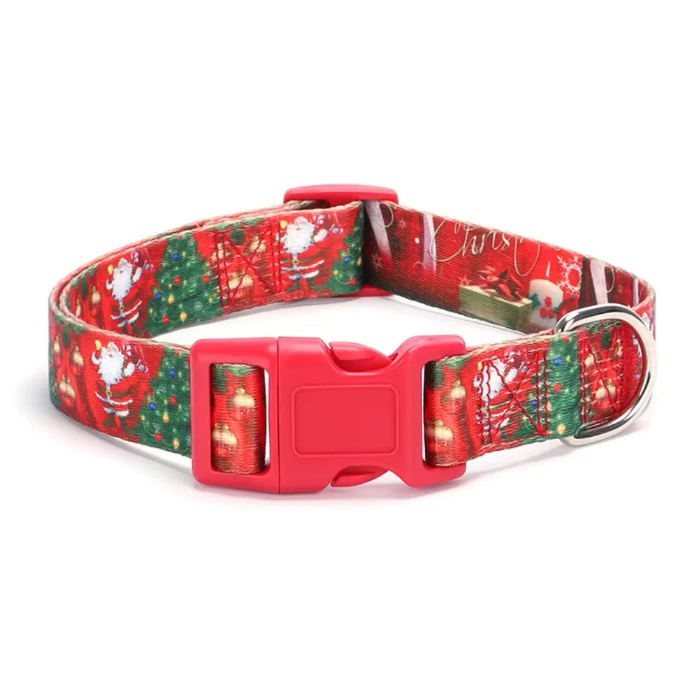 Christmas Dog Rope Set Collar Harness Santa Printed Spiked