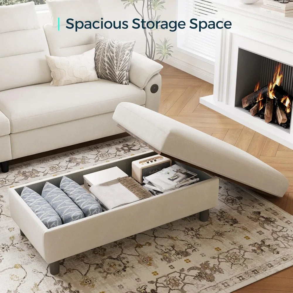 46 Inches Wide Linen Storage Ottoman Bench Coffee Table