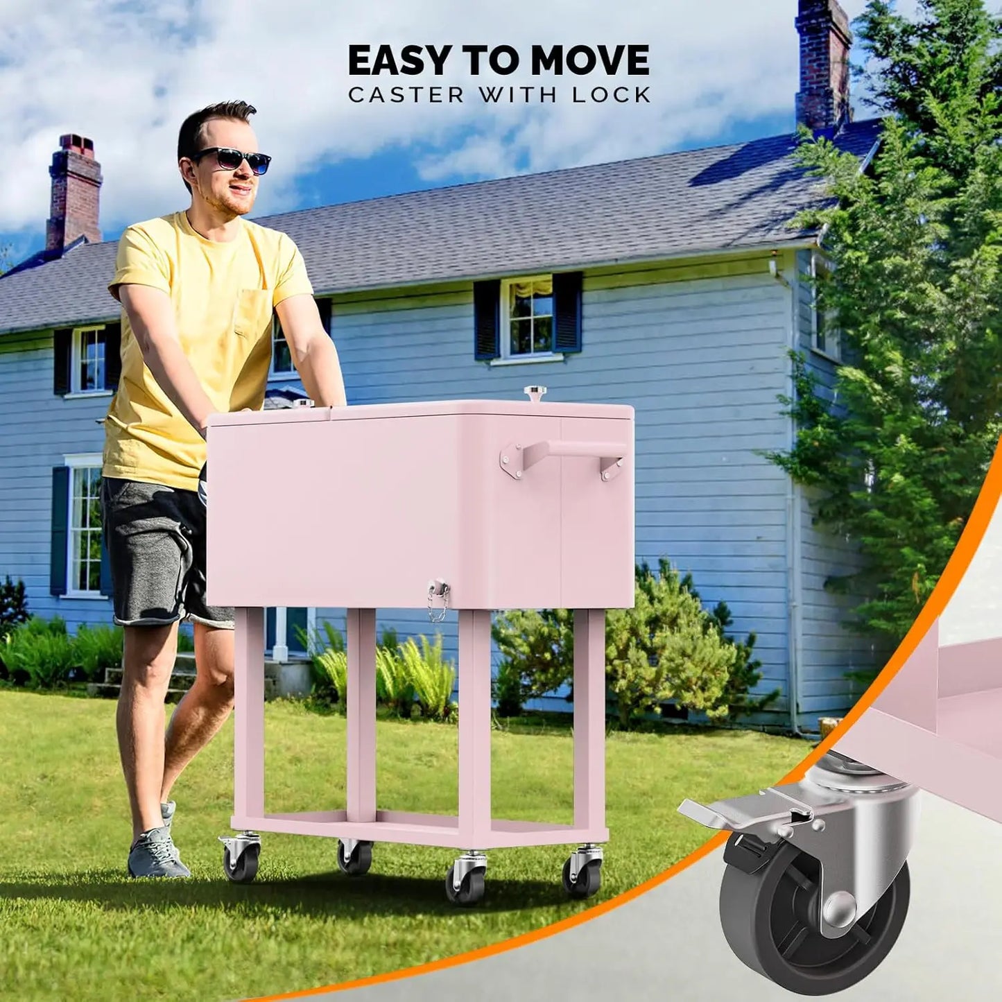 80 Quart Rolling Ice Chest Patio Bar With Cup Holder Wheels