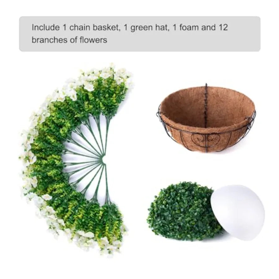 Artificial Hanging Flowers Baskets Decor Faux Silk White Morning Glory UV Resistant