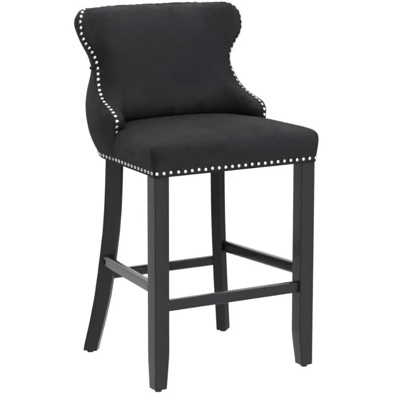 Velvet Wingback Bar Stools Set Of 2 Tufted Counter Height With Wood Legs