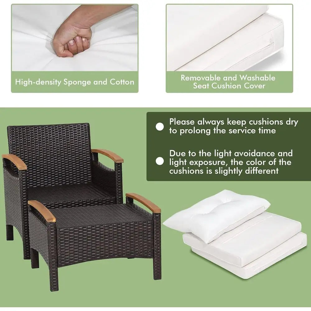 Outdoor PE Wicker Furniture Set With Lounge Chairs And Acacia Wood Side Table