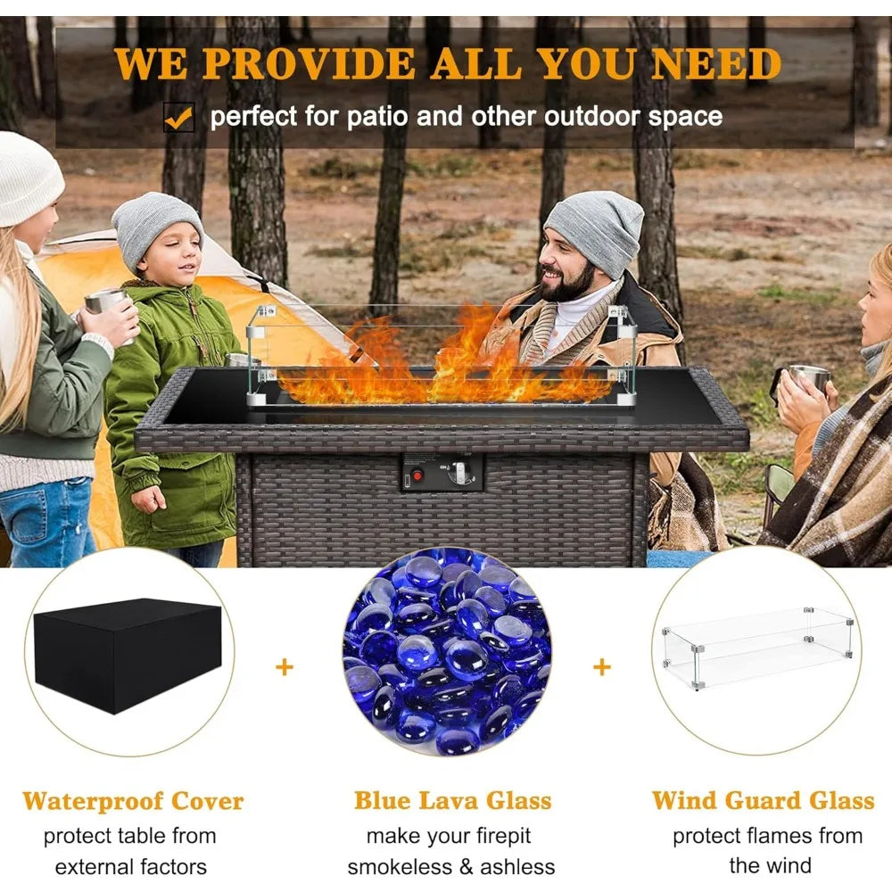 44 Inch Propane Fire Pit Table 55000 BTU Rectangular