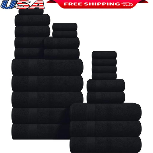 Luxury 24 Piece Pure Cotton Towel Set Quick Dry Bath Towels