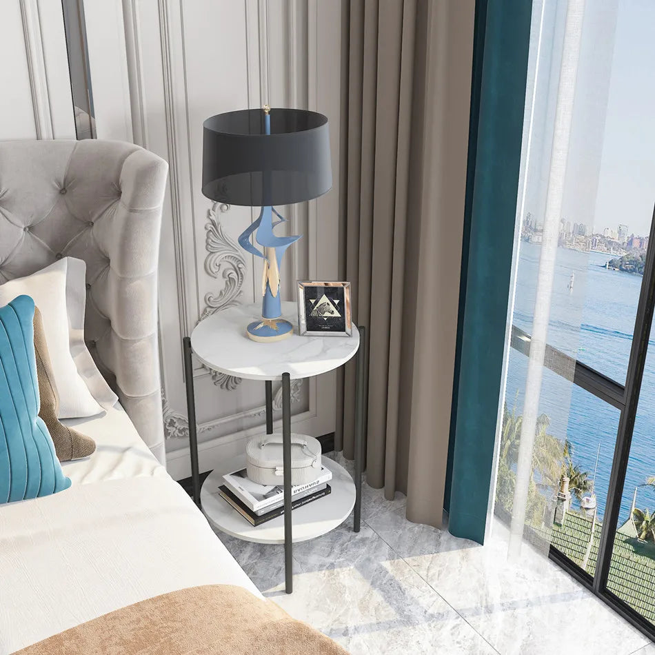 Two Tier Round Coffee End Tables Sofa Side Table Plant Stand
