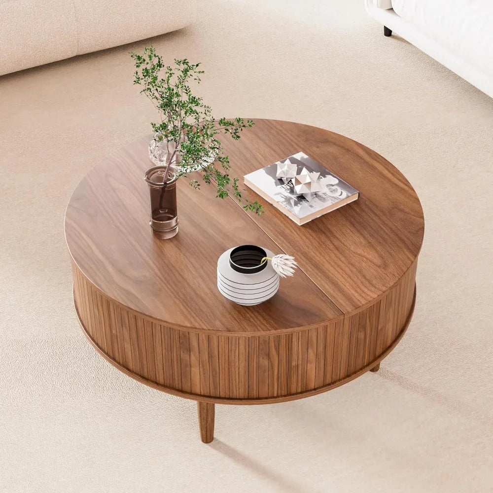 Round Fluted Lift Top Coffee Table With Storage Living Room