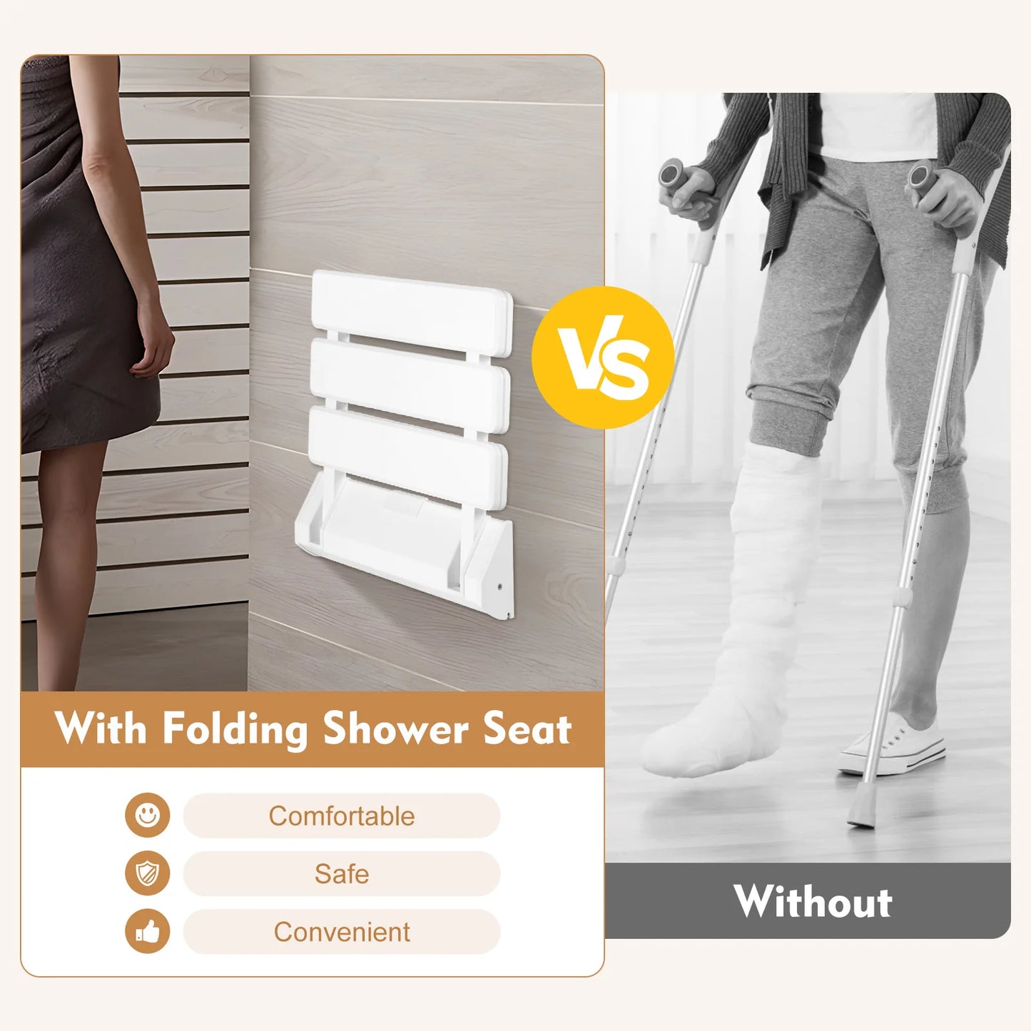 Wall Mounted Folding Shower Seat Non Slip White Stool