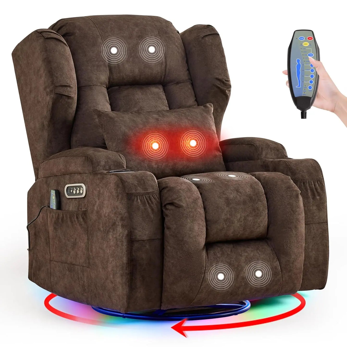 Dual Motor Power Wall Hugger Swivel Rocker Recliner Chair With Massage And Heat