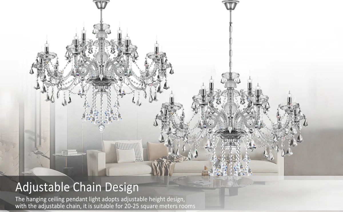 15 Arms Crystal Chandelier Pendant Lighting E14 Modern K9 Glass Fixture for Bedroom Living Room Corridor Hall