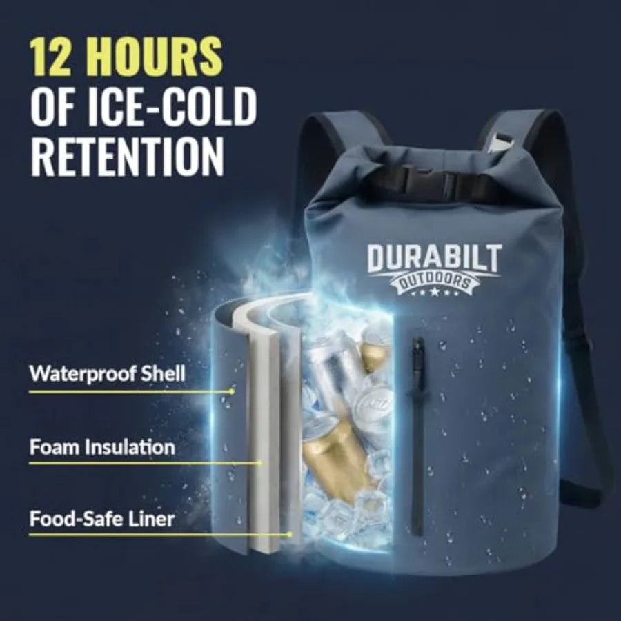Backpack Cooler Insulated Waterproof 24 Cans Leak Proof Soft Sided Roll Top Sack