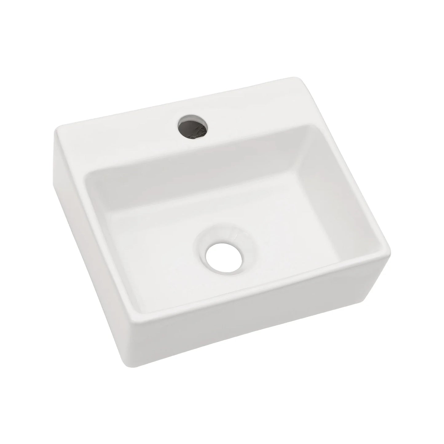 White Ceramic Rectangular Wall Mount Sink With Faucet Hole