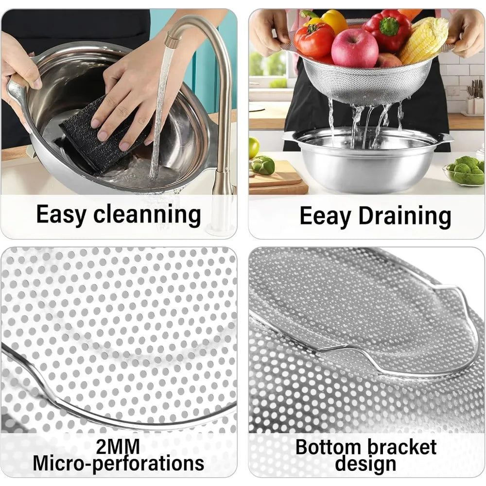 Stainless Steel Colander 2.5Qt Rice Washer And Mixing Bowl