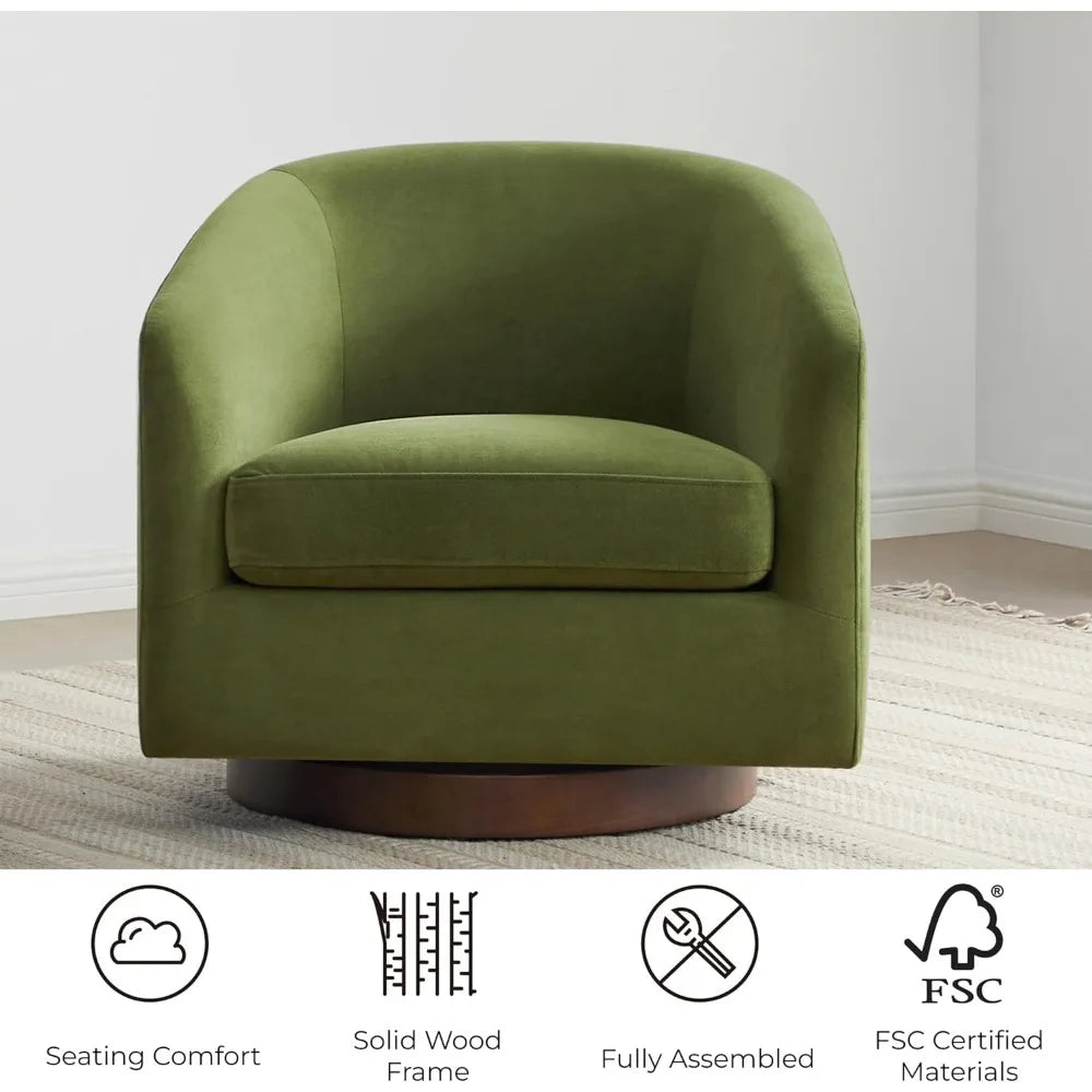 Forest Green Swivel Velvet Barrel Chair FSC Certified Upholstery Fully Assembled