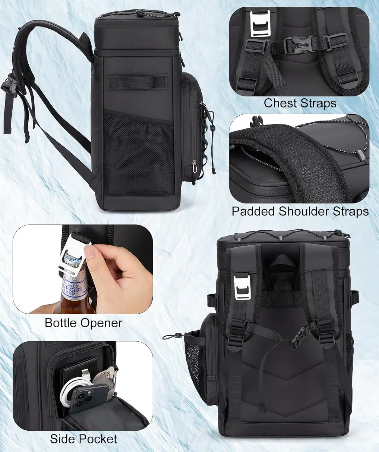 Insulated Cooler Backpack 40L Leakproof Dual Compartments for Camping
