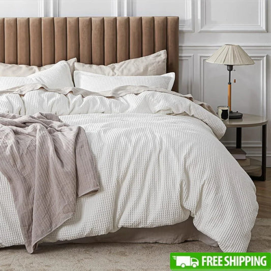 100 Cotton Waffle Duvet Cover Set Queen With Pillow Shams