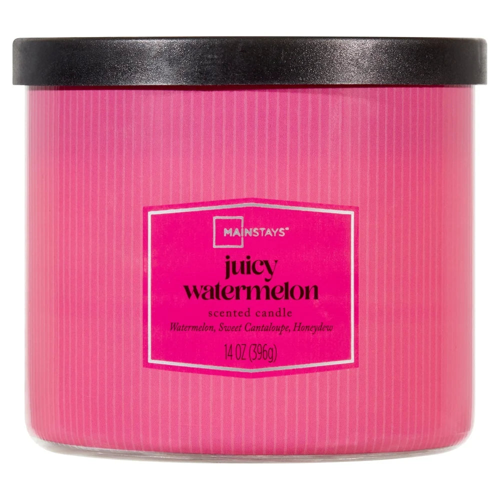 Juicy Watermelon Scented Candle 14 Oz 3 Wick Decorative Container 65 Hour Burn