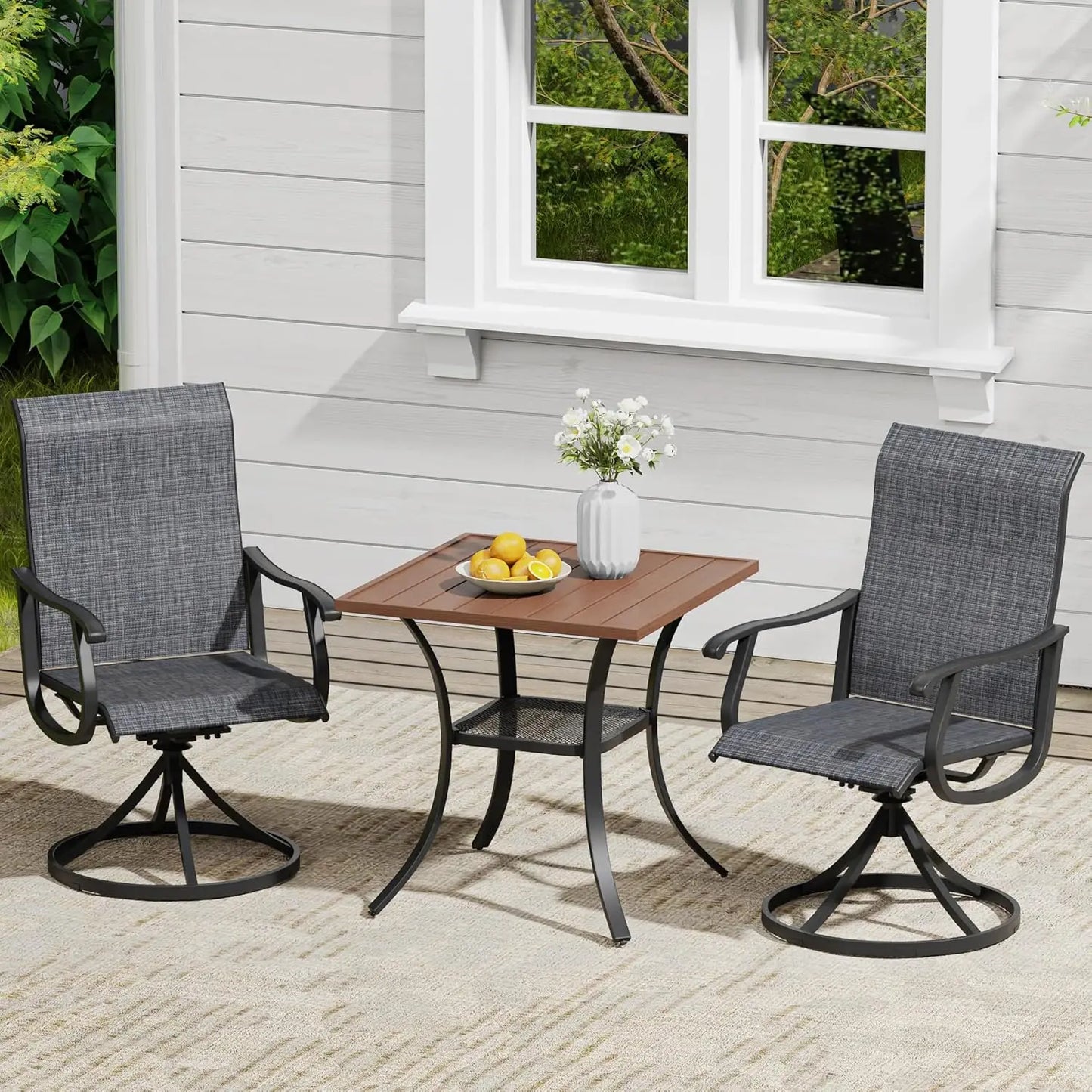Outdoor Dining Set 3 Pieces Wood Patio Set With 2 Swivel Chairs And Table