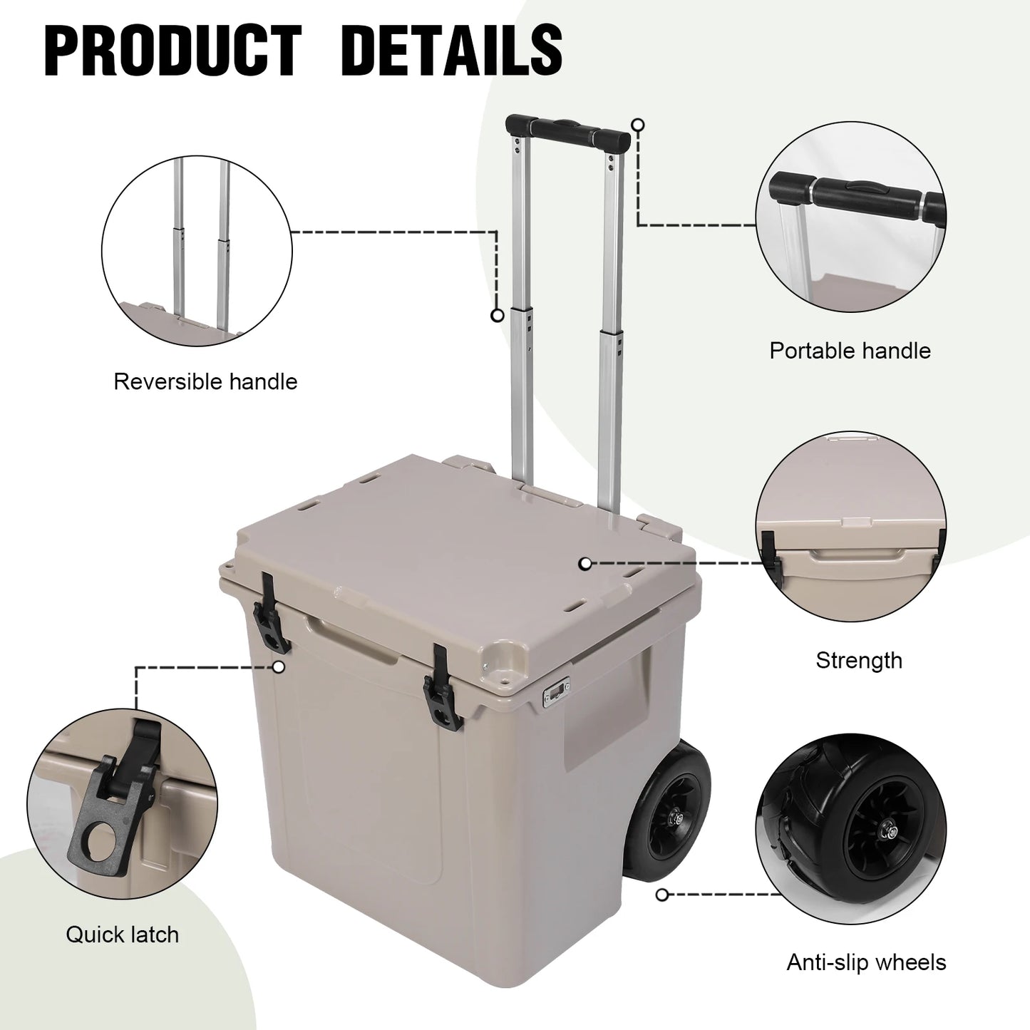 5L Insulated Hard Cooler With Wheels Rotomolded Leak Proof Latches For Beach