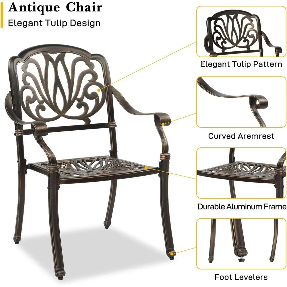 Bronze Aluminum Outdoor Patio Dining Set With 4 Chairs And Umbrella Table