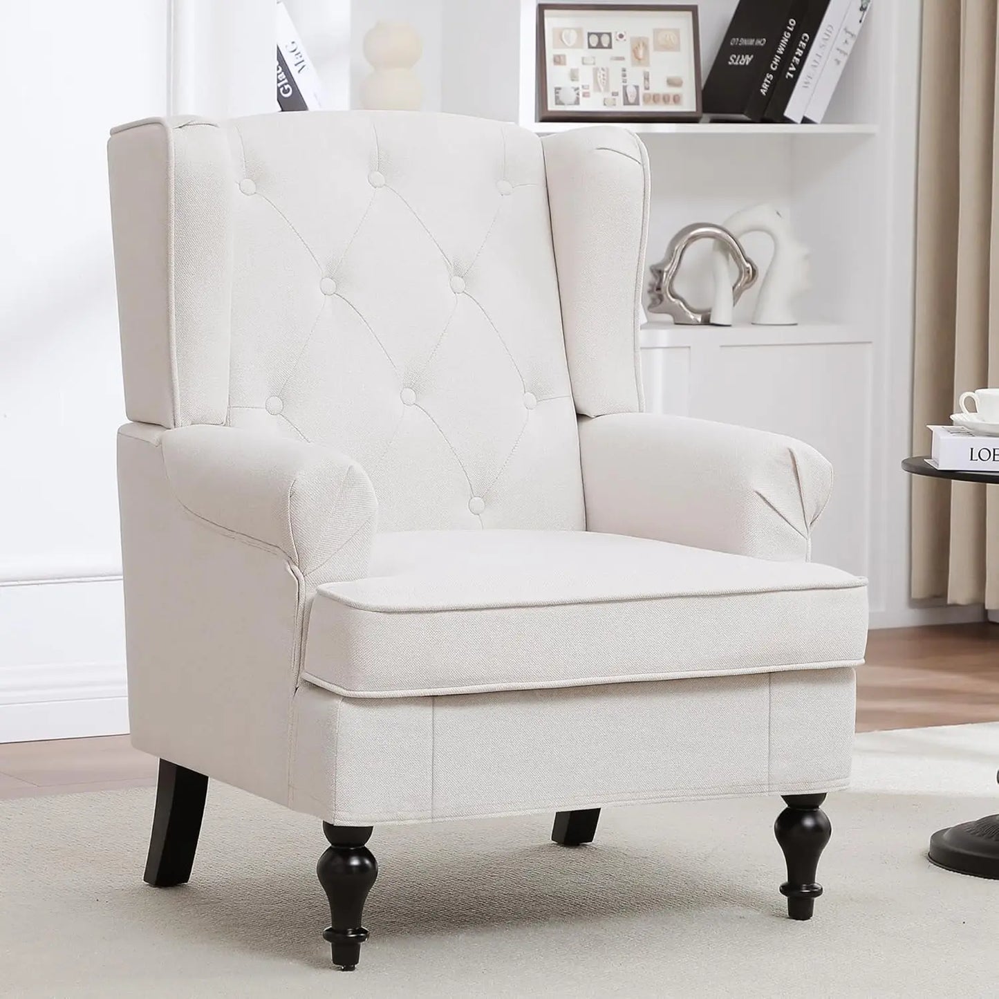 Accent Chair Set Of 2 Mid Century Modern Fabric Wingback Chairs With High Back
