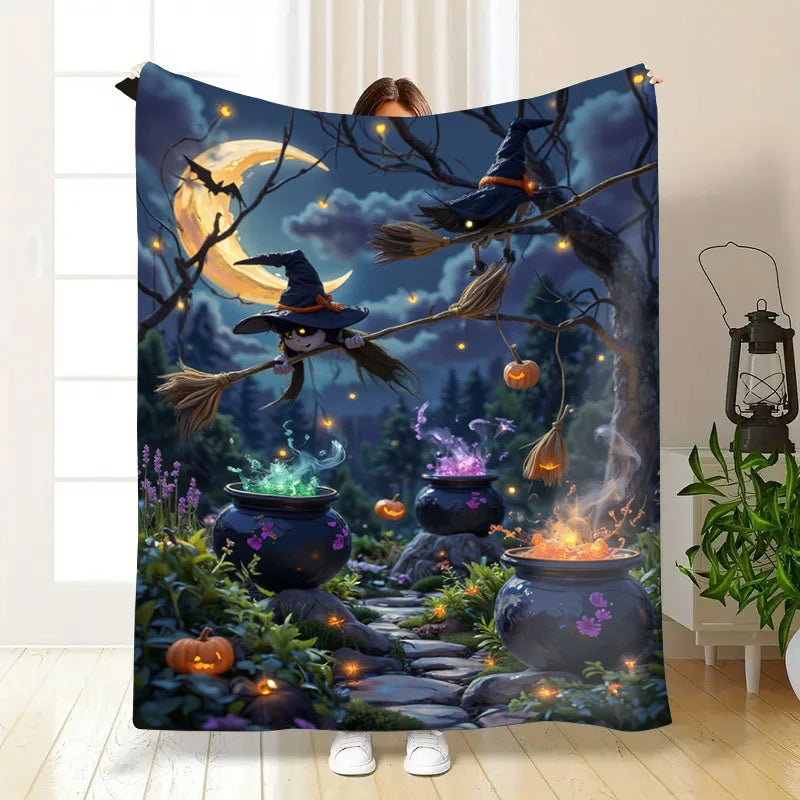 Flannel Blanket All Season Cozy Halloween Witch Cauldron