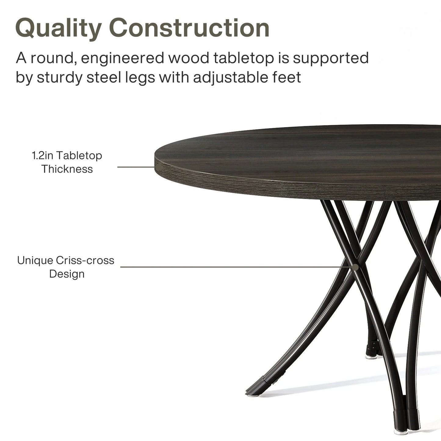 Tribesigns Round Dining Table 47in Wood Gray Frame