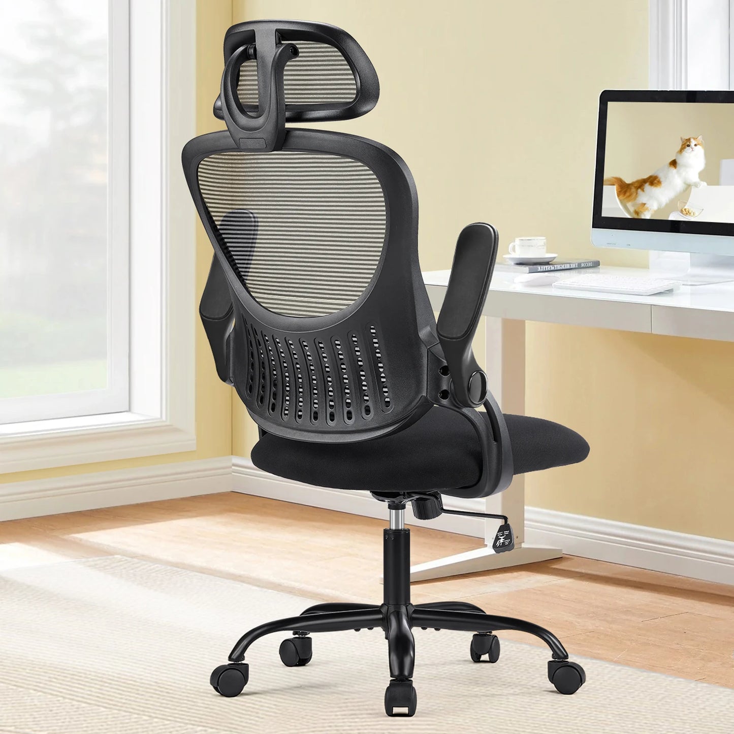 JHK Mesh Ergonomic Office Chair With Flip Up Arms And Adjustable Headrests