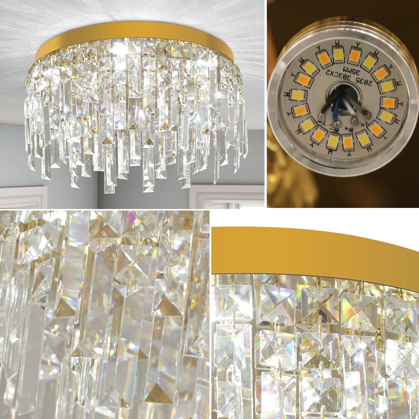 Modern Crystal Luxury Ceiling Lamp LED Chandelier Nordic Home Decor Flush Mount Light Fixture for Dining Living Room Bedroom Hotel