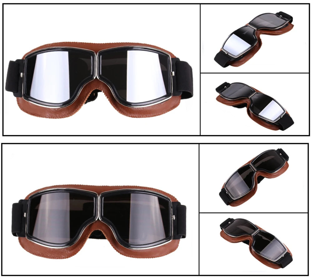 Motorcycle Glasses Windproof Leather Retro Sunglasses Universal Folding Frames