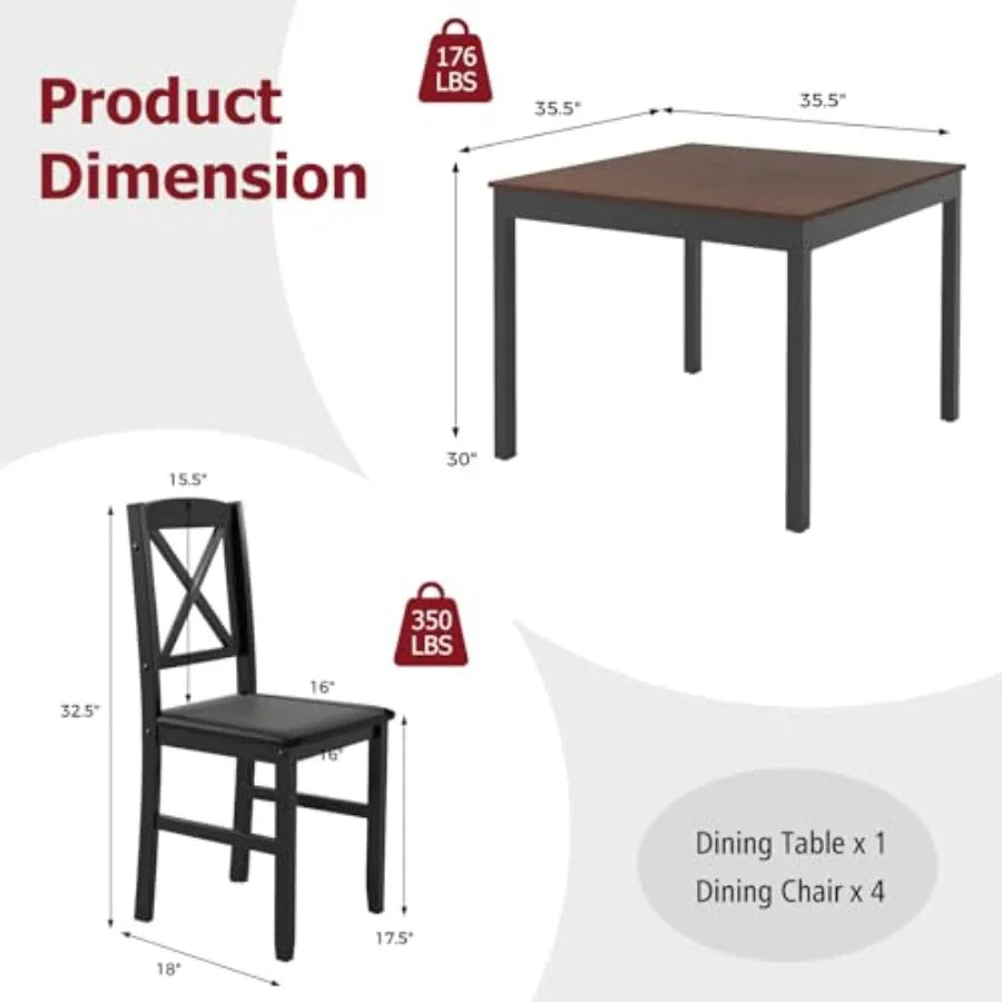 Mid Century Modern Wooden Dining Table Set For 2 Brown And Black Compact 3 Piece