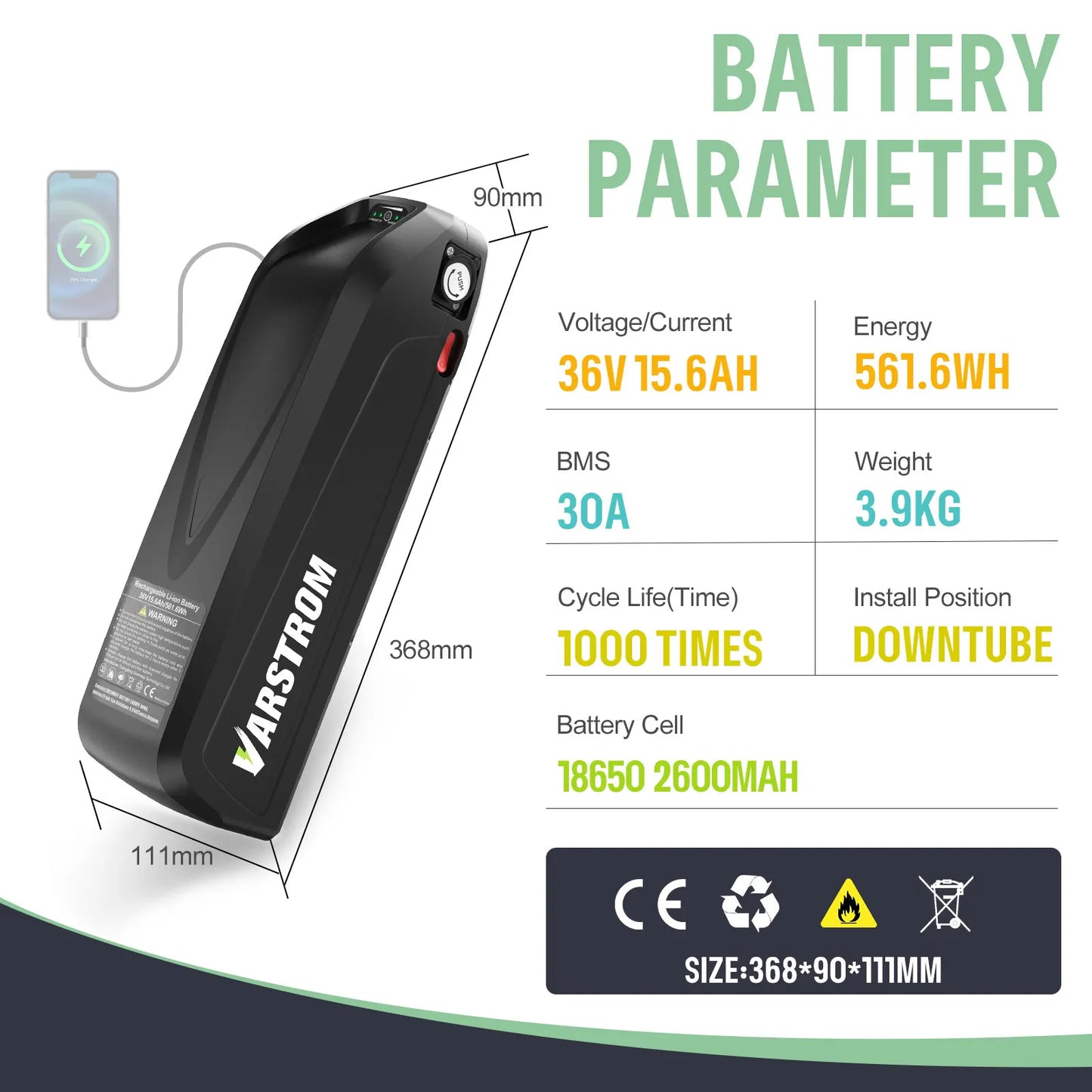 Ebike Battery 48V Lithium Pack For Bafang Tongsheng